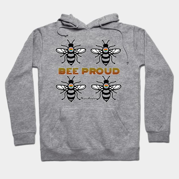 BEE PROUD. Celebrate Manchester Pride with this bee design with rainbow hearts Hoodie by Off the Page